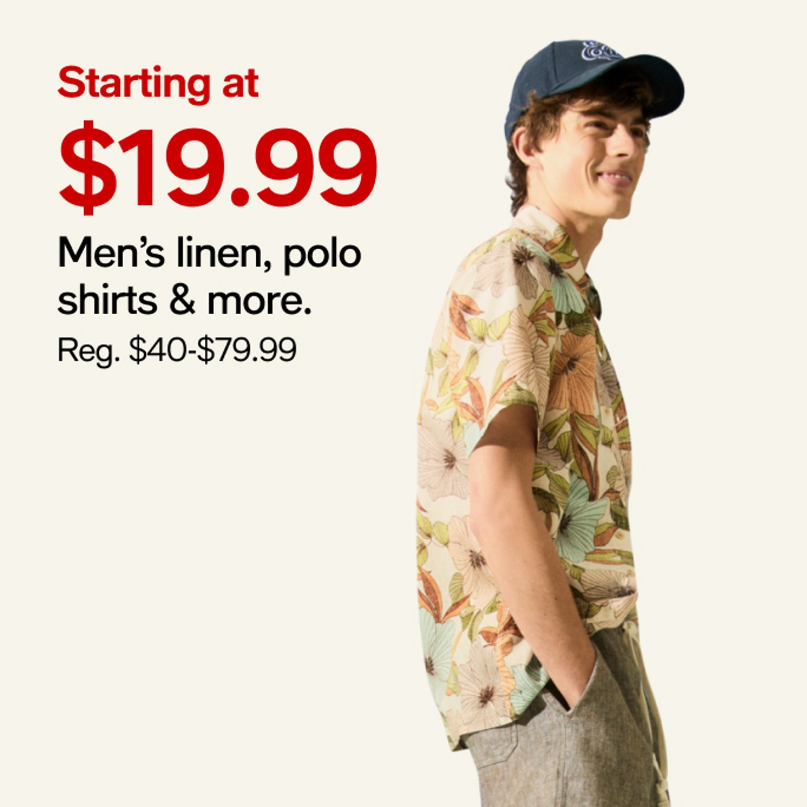 Starting at $19.99 Men's linen, polo shirts